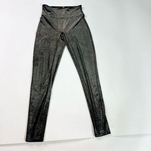 Spanx Leggings Womens Medium Black Gold Velvet Shine Metallic High Rise